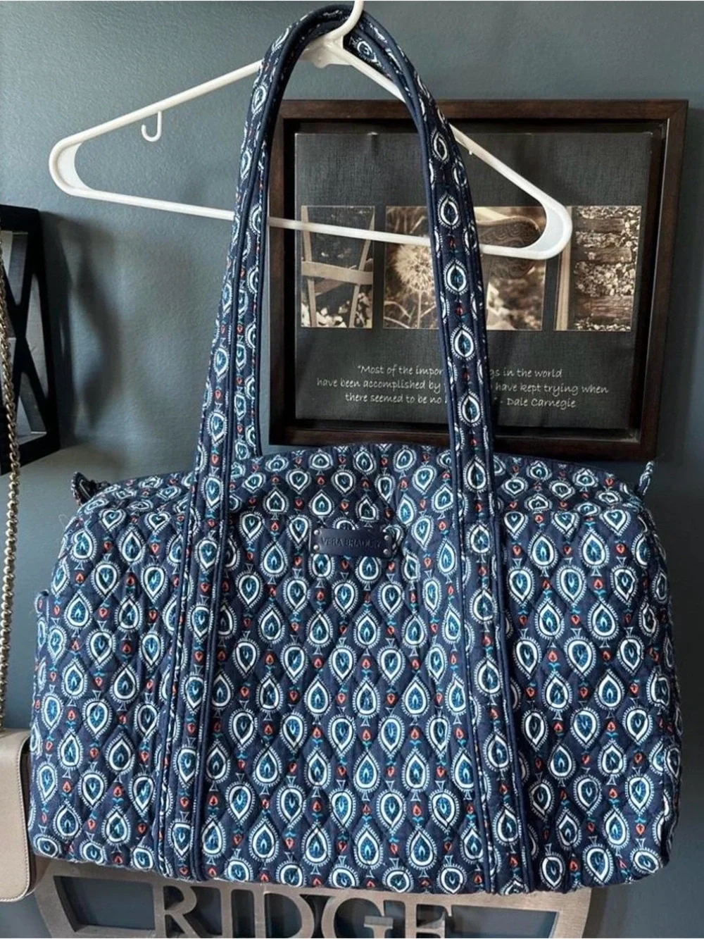 Quilted Navy Patterned Tote Bag